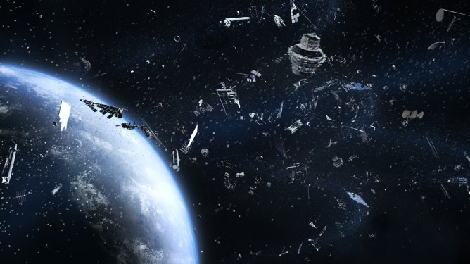 Space debris orbiting Earth
