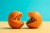 Concept of discussion between two oranges.Studio shot