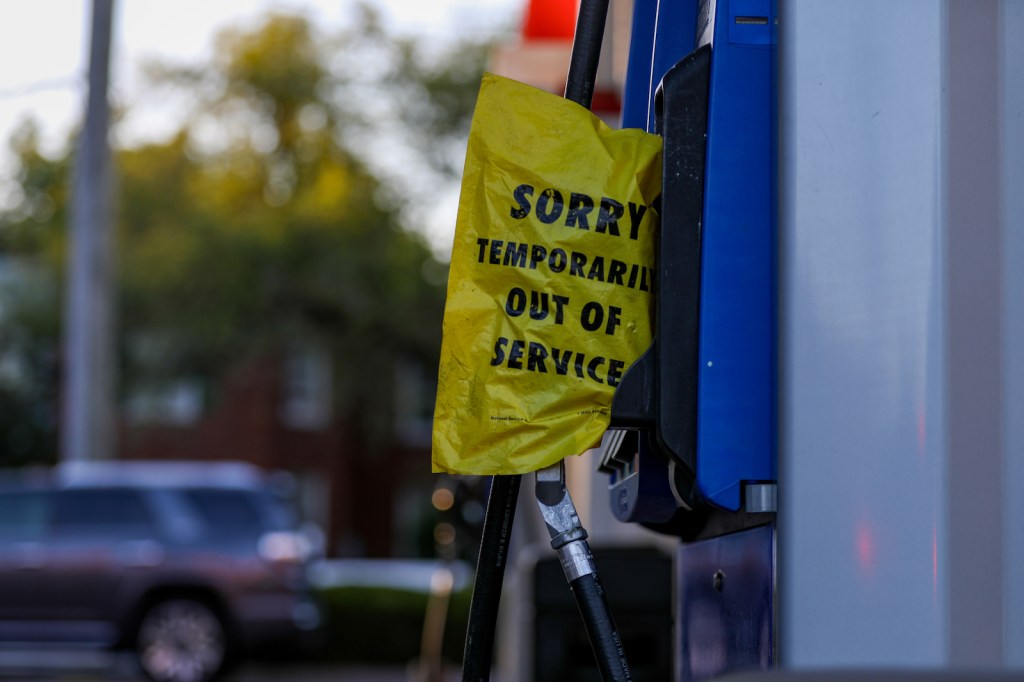 Photo of a gas pump out of service after a ransomware attack.