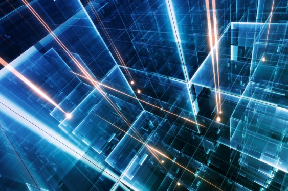 High angle view of futuristic digital network space.