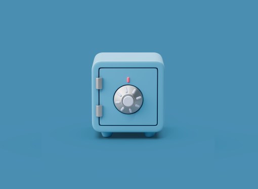 An illustration of a safe on a blue background, indicating safe storage for files and documents.