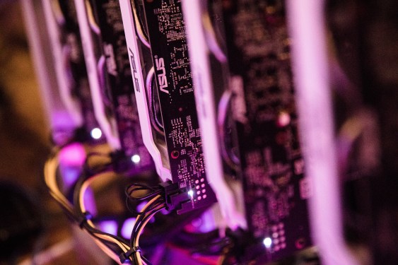 An array of Nvidia video cards used for cryptocurrency mining.