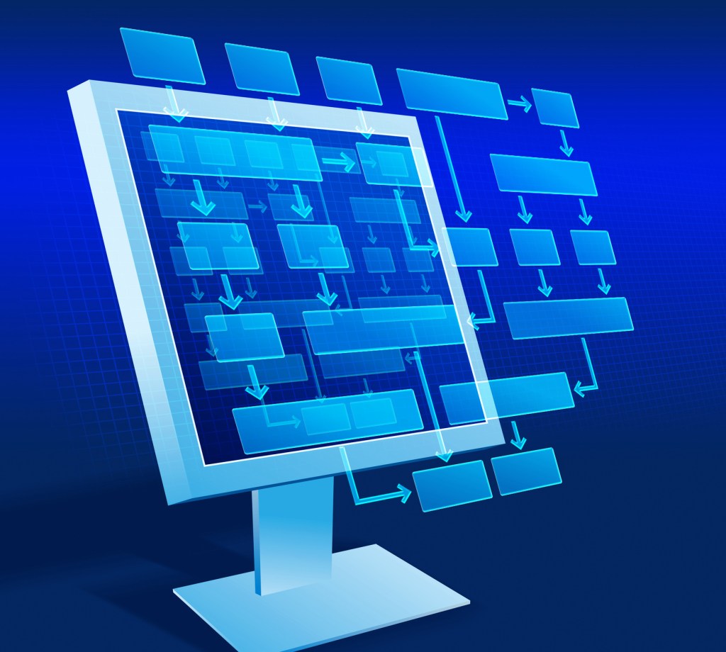 Computer screen with flow chart illustration