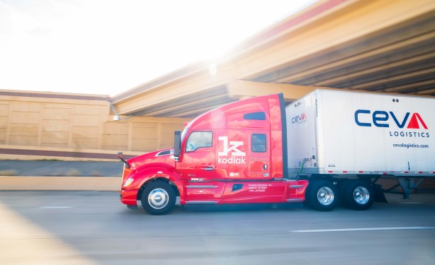 Kodiak Robotics tractor pulling Ceva logistics trailer