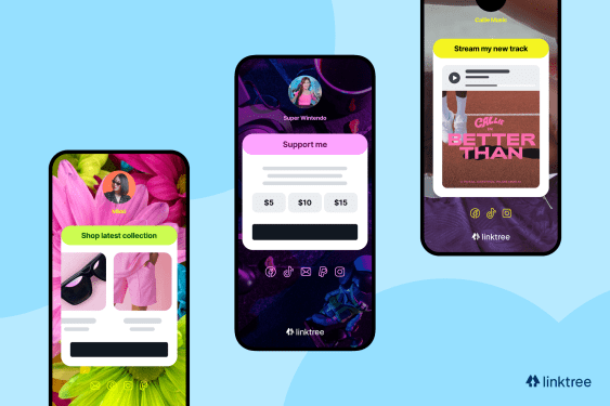 Smartphones with various Linktree screens