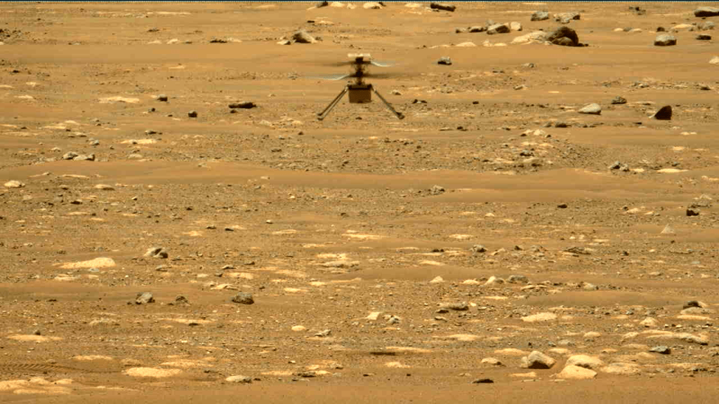 ingenuity mars helicopter mid-flight