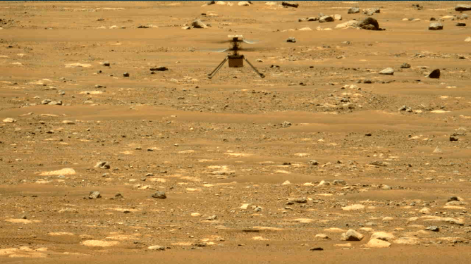 ingenuity mars helicopter mid-flight