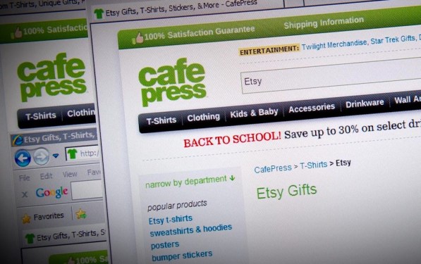 A photo of Cafepress' website in the web browser.