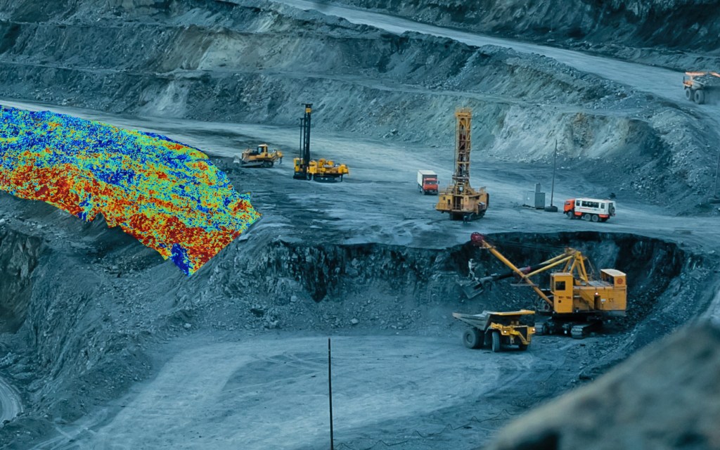 Image of a mining operation seen though the Oresense platform, highlighting minerals.