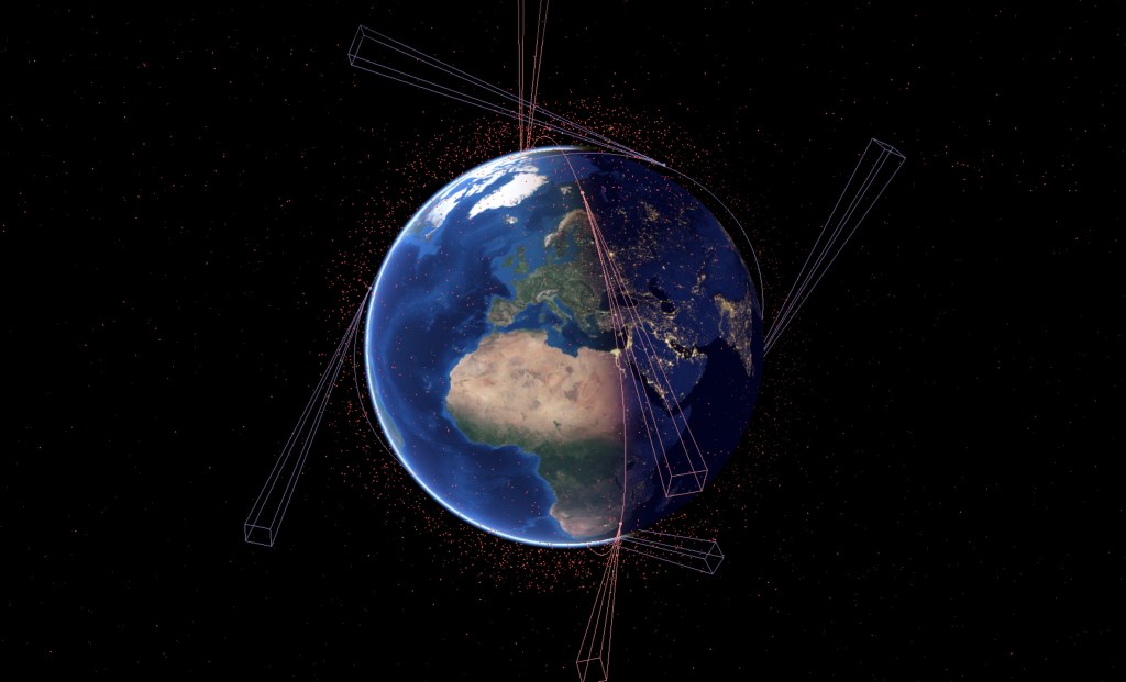 Simulation of Vyoma satellites and their views of space debris.