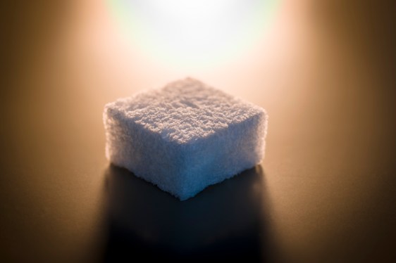 A block of chitin-formed cruz foam on a table.