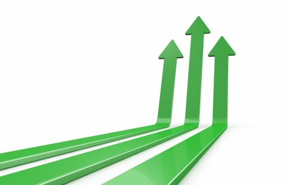 Green arrows going up together white