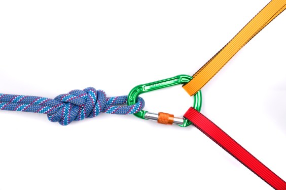 Carabiner connecting three ropes