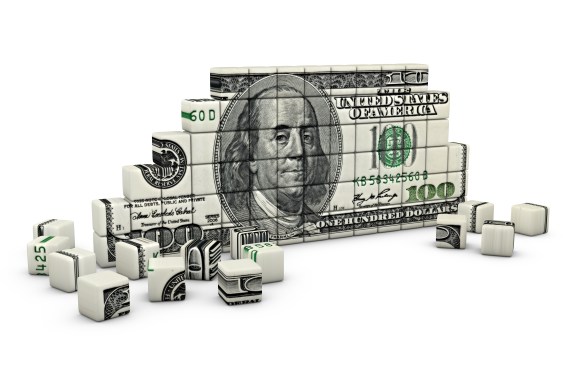 Image of cubes built into the shape of a hundred-dollar bill.