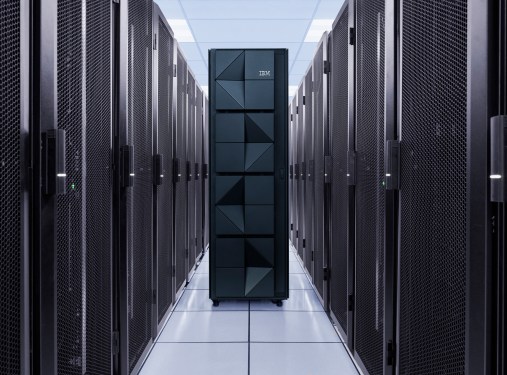 IBM z16 mainframe computer sitting in the middle of a data center.