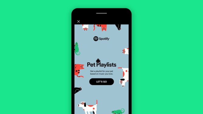 A graphic of a phone with a spotify pet playlists graphic on it