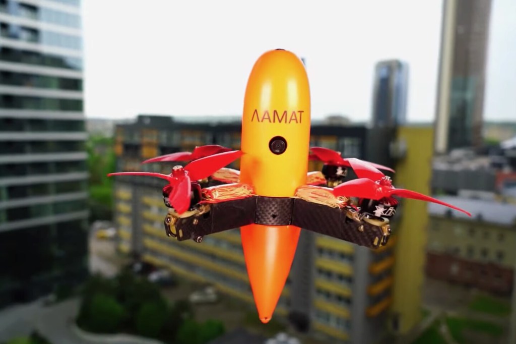 Bright yellow interceptor drone