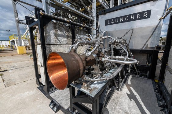 The E-2 engine on its test stand.