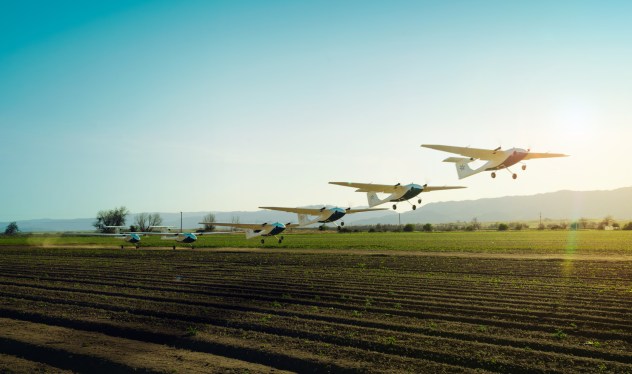 Composite image of a Pyka Pelican plane taking off at multiple stages.