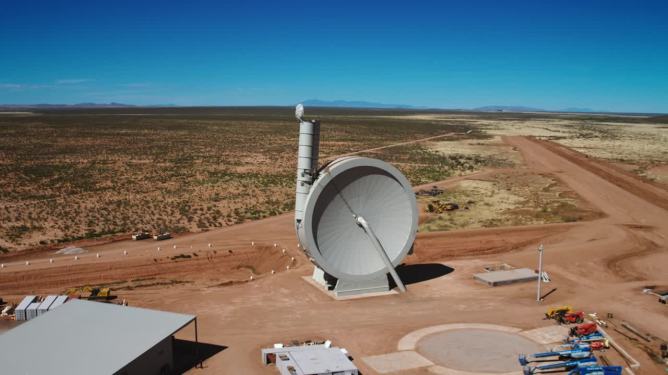 A small scale spinlaunch test accelerator in the desert.