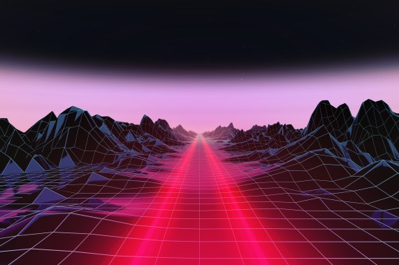 Car light trail driving straight in surreal digital render scenario.