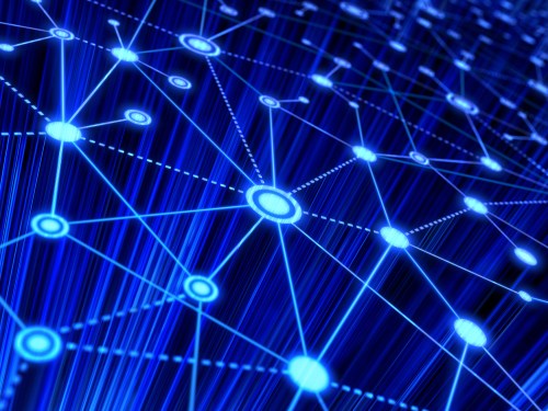 Graph connections on a blue background.
