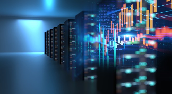 3D illustration of server room in data center full of telecommunication equipment,concept of big data storage and cloud