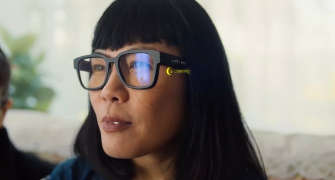 Woman in Google wearable AR glasses