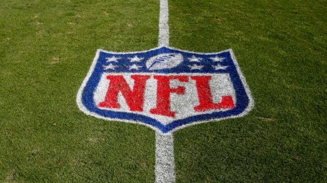 NFL logo on a football field
