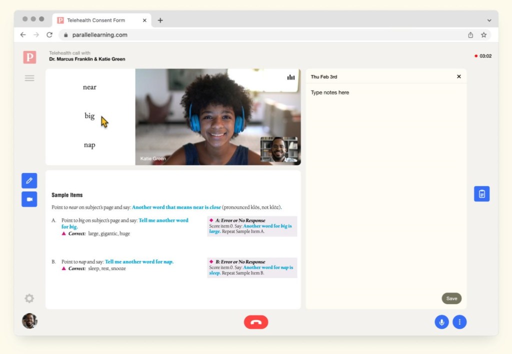 Screenshot of the Parallel Learning tutoring and assessment interface