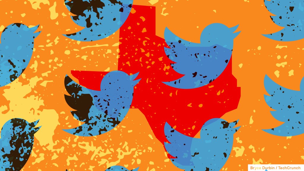 twitter logo over outline of texas