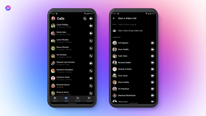 Calls tab in Messenger app