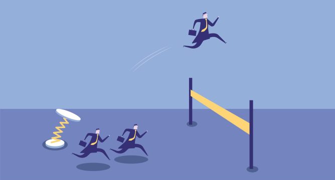 three animated hurdlers