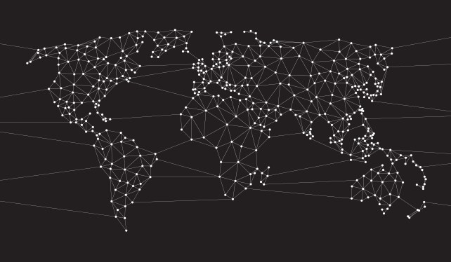 Geometric networked nodes that look like a map of the world.