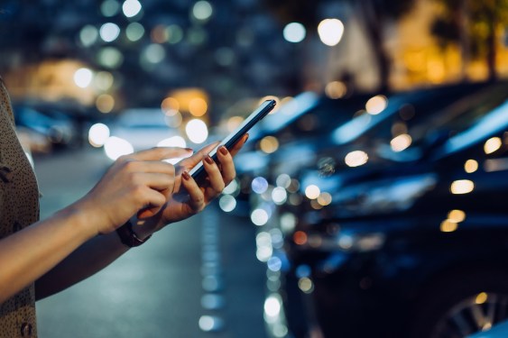 Woman using smartphone app.