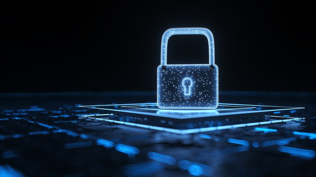 Digital lock over a cpu chip meant to illustrate security.