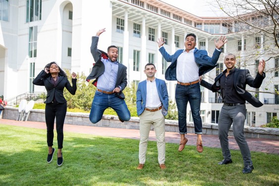 Goizueta Business School students handle the Peachtree Minority Venture Fund, the first of its kind to make equity investments for U.S.-based and underrepresented Black, Latinx and Indigenous entrepreneurs. Managing partners — and Goizueta students — Alexia Brown (from left), Jack Semrau, Dylan Cowley, Miguel Vergara and Humza Mirza