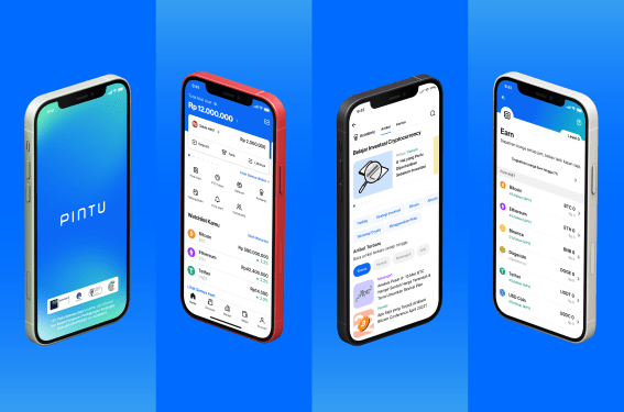 Screenshots of Indonesian cryptocurrency investment app Pintu