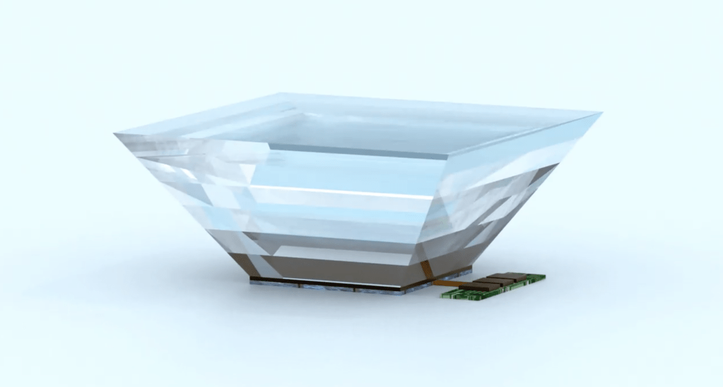 A render of the AGILE solar panel lens, which features a pyramid-like design
