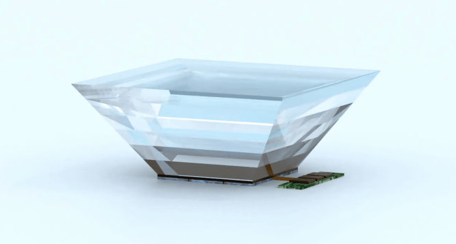 A render of the AGILE solar panel lens, which features a pyramid-like design
