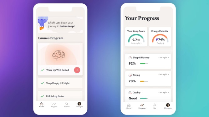 Sleep Reset app on 2 smartphone screens