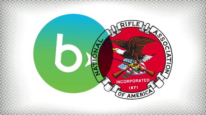 The Blackbaud logo and NRA seal overlapping on a patterned background.