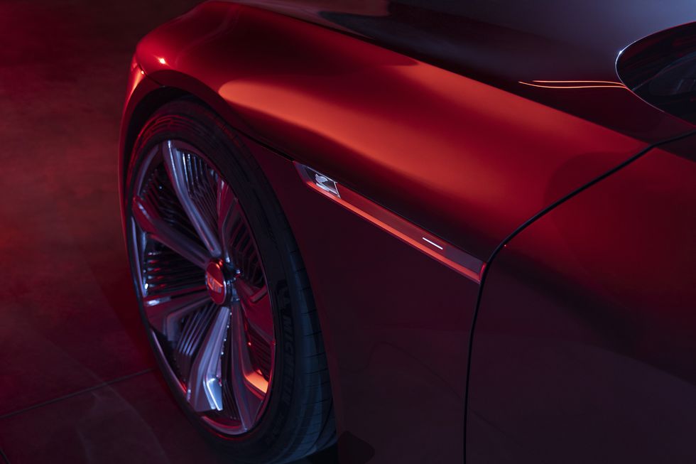 teaser image of cadillac celestiq showing front side body and wheel