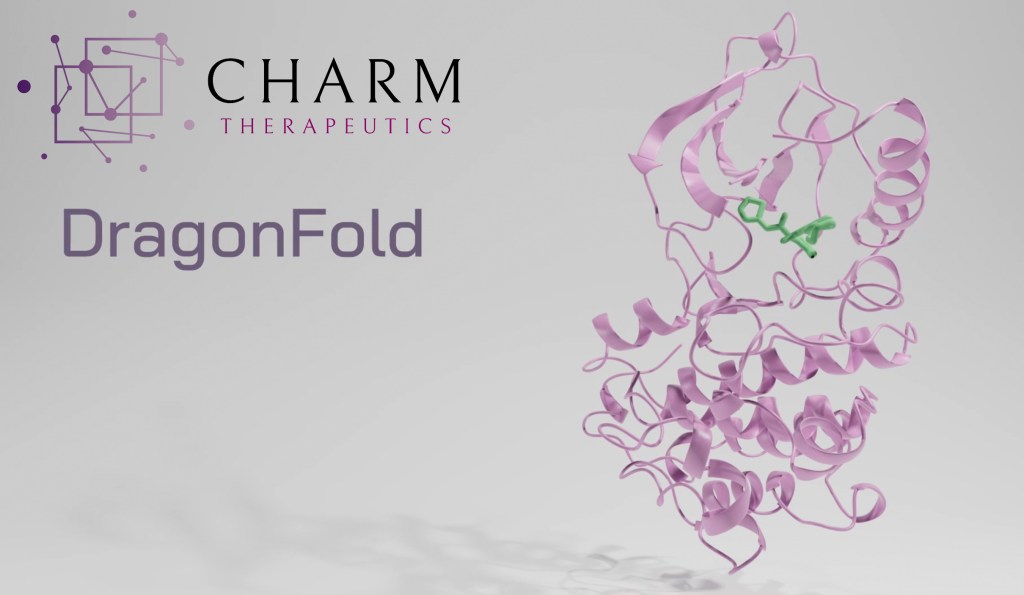 A protein rendered in 3D along with a drug molecule or ligand.