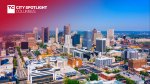 Aerial view of Downtown Columbus Ohio. Text overlay reads "TC City Spotlight Columbus"