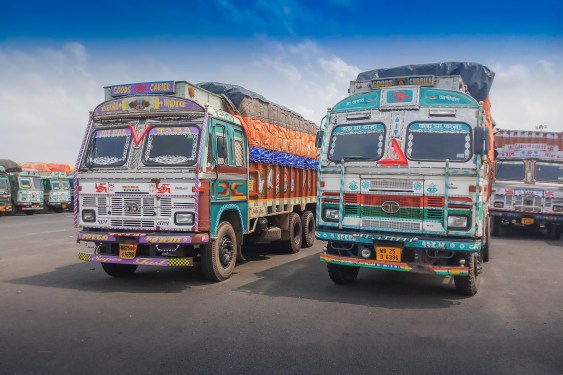 Trucks in India, used in a post about Vahak