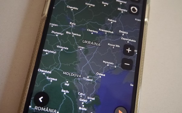 View of Yandex Maps showing Ukraine and nearby countries without borders displayed on the map