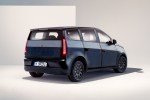 Rear of Sono Motors Sion, solar-powered EV, a small black hatchback