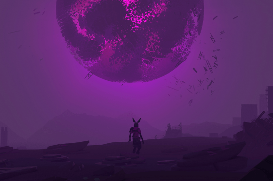 An image of the web3 video game Project Nightshade with a character looking up at an exploding orb