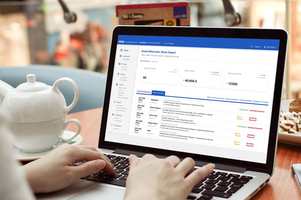 A photo of Rezio, KKday's SaaS for travel provides, open on a laptop